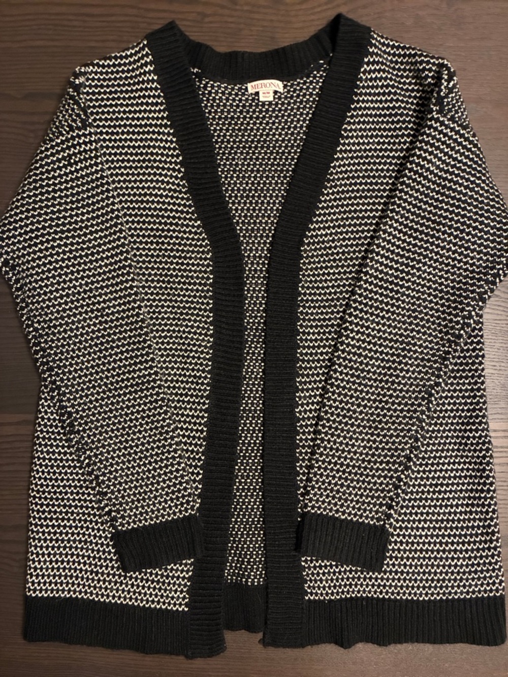 Merona Black & White Open-Front Knit Cardigan with Rib Trim